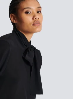 Fashion Crepe Shirt With Bow Collar Women Tops And Shirts