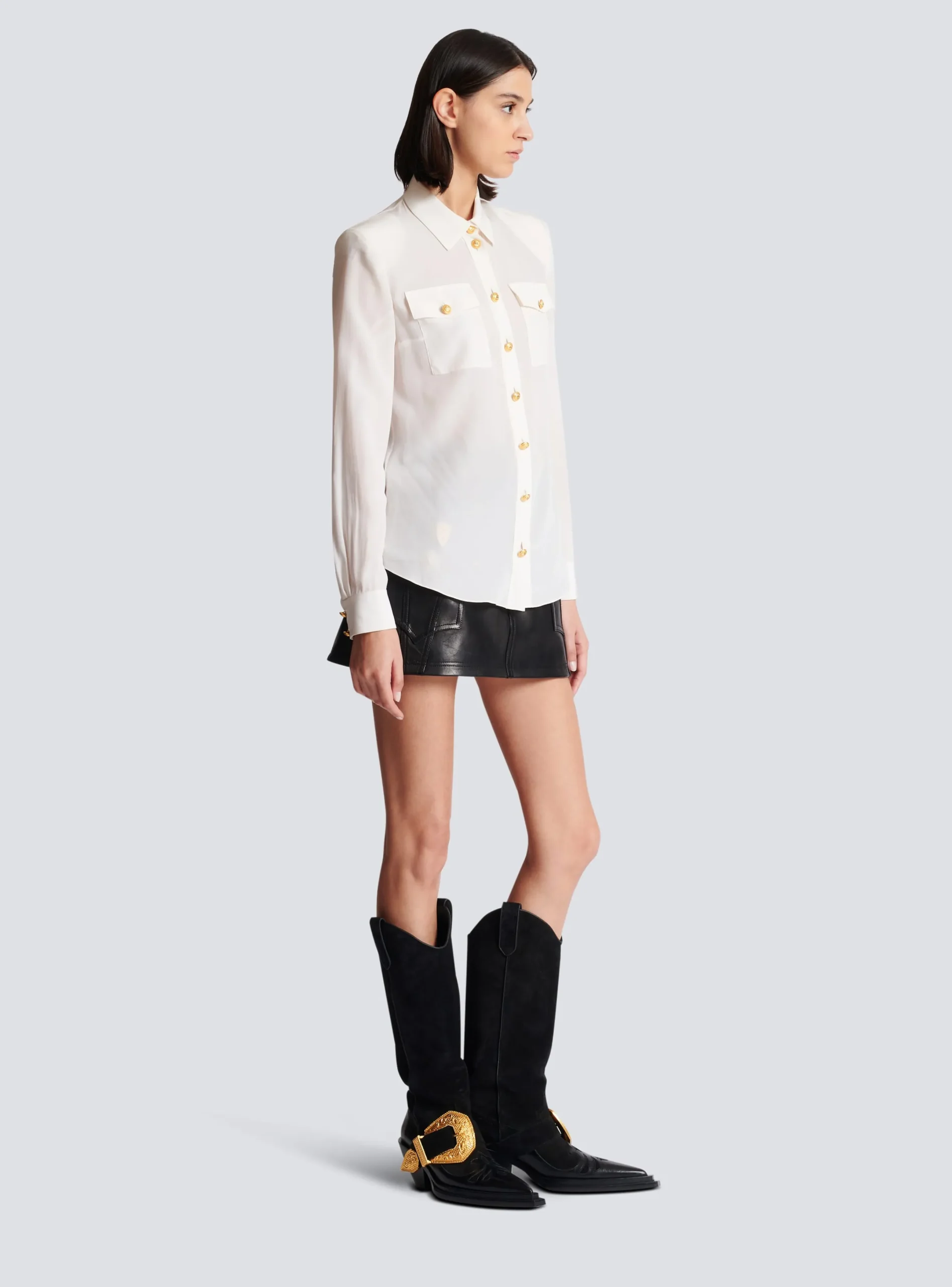 Best Sale Crepe Shirt With Golden Buttons Women Tops And Shirts
