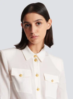 Best Sale Crepe Shirt With Golden Buttons Women Tops And Shirts