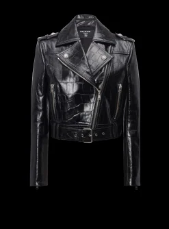 Cheap Crocodile-effect Leather Biker Jacket Women Outerwear