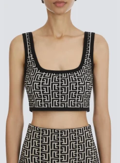 Best Cropped Bicolor Jacquard Sports Bra Top With Monogram Women Tops And Shirts