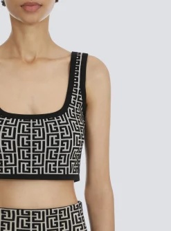 Best Cropped Bicolor Jacquard Sports Bra Top With Monogram Women Tops And Shirts