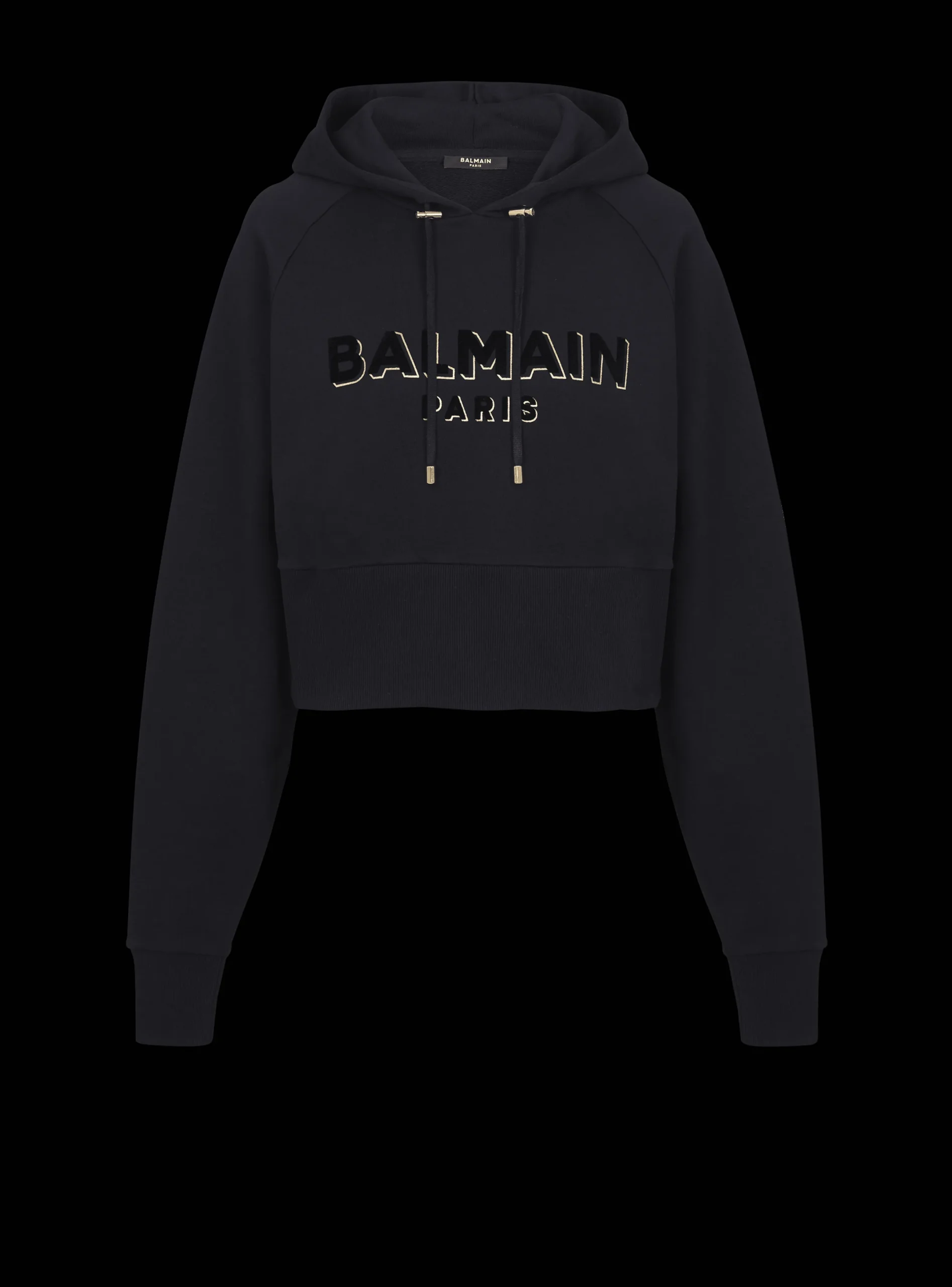 Clearance Cropped Cotton Sweatshirt With Flocked Metallic Logo Women Sweatshirts