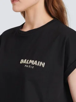 Store Cropped Cotton T-shirt With Small Embroidered Logo Women T-Shirts