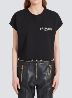 Store Cropped Cotton T-shirt With Small Embroidered Logo Women T-Shirts