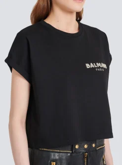 Store Cropped Cotton T-shirt With Small Embroidered Logo Women T-Shirts