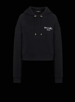 Online Cropped Eco-design Cotton Sweatshirt With Flocked Graffiti Logo Women Sweatshirts