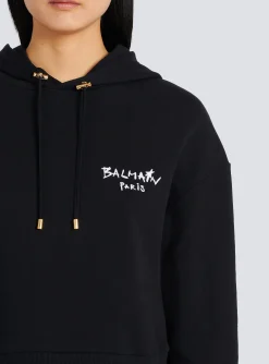 Online Cropped Eco-design Cotton Sweatshirt With Flocked Graffiti Logo Women Sweatshirts