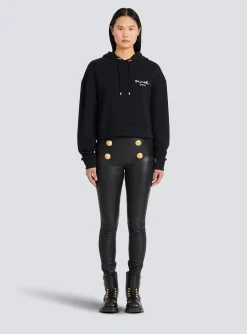 Online Cropped Eco-design Cotton Sweatshirt With Flocked Graffiti Logo Women Sweatshirts