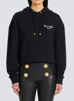 Online Cropped Eco-design Cotton Sweatshirt With Flocked Graffiti Logo Women Sweatshirts