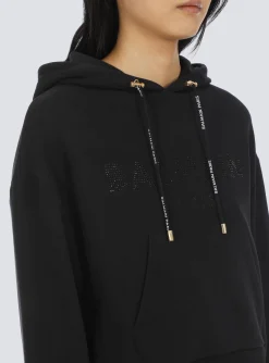 Flash Sale Cropped Eco-designed Cotton Sweatshirt With Rhinestone Logo Women Sweatshirts