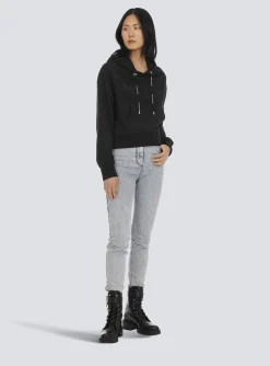 Flash Sale Cropped Eco-designed Cotton Sweatshirt With Rhinestone Logo Women Sweatshirts