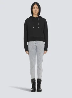 Flash Sale Cropped Eco-designed Cotton Sweatshirt With Rhinestone Logo Women Sweatshirts