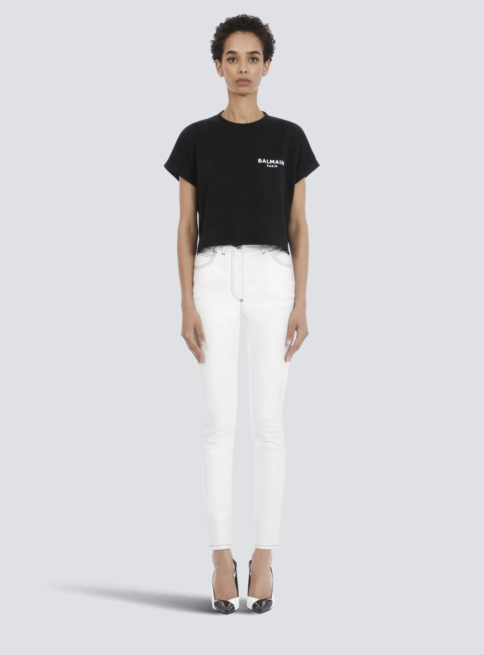 Clearance Cropped Eco-designed Cotton T-shirt With Small Flocked Logo Women T-Shirts