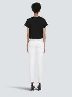Clearance Cropped Eco-designed Cotton T-shirt With Small Flocked Logo Women T-Shirts