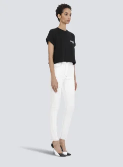 Clearance Cropped Eco-designed Cotton T-shirt With Small Flocked Logo Women T-Shirts