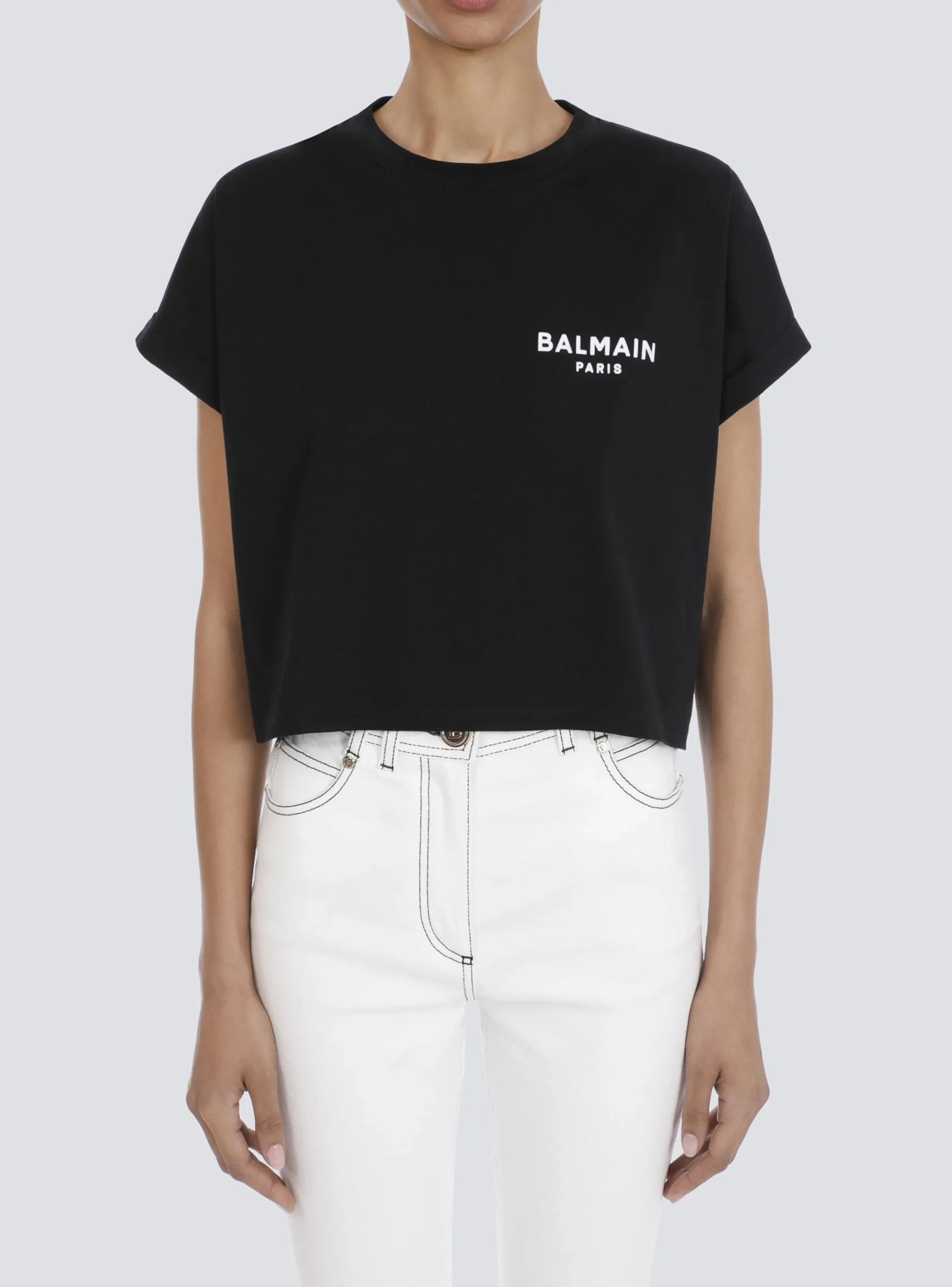 Clearance Cropped Eco-designed Cotton T-shirt With Small Flocked Logo Women T-Shirts
