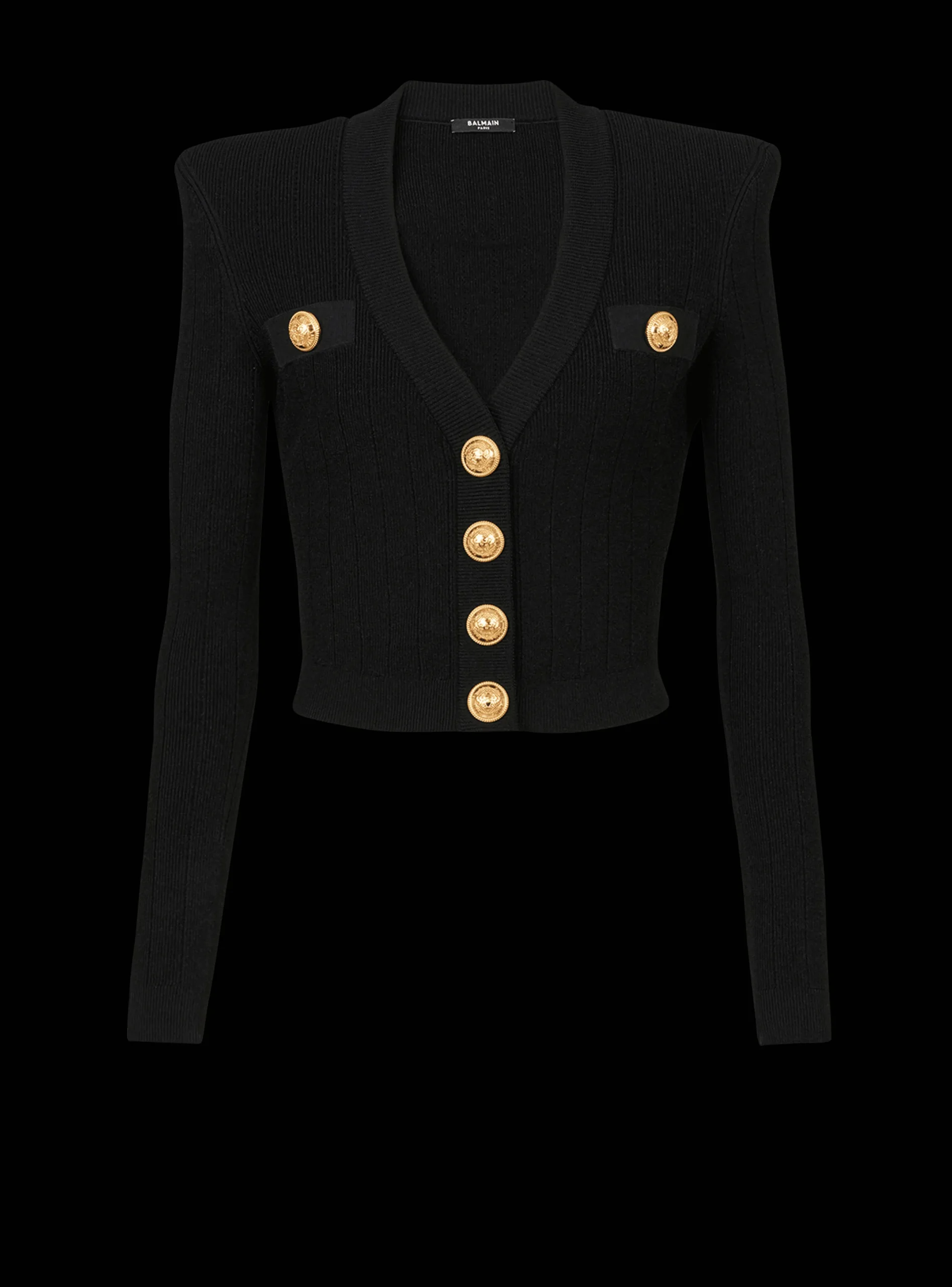 Fashion Cropped Eco-designed Knit Cardigan With Gold-tone Buttons Women Knitwear
