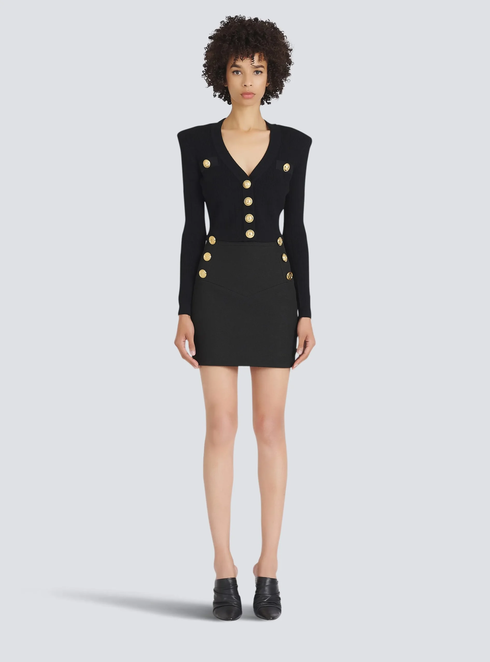 Fashion Cropped Eco-designed Knit Cardigan With Gold-tone Buttons Women Knitwear