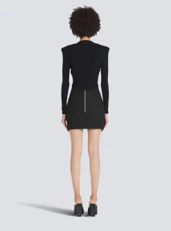 Fashion Cropped Eco-designed Knit Cardigan With Gold-tone Buttons Women Knitwear