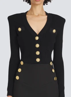 Fashion Cropped Eco-designed Knit Cardigan With Gold-tone Buttons Women Knitwear