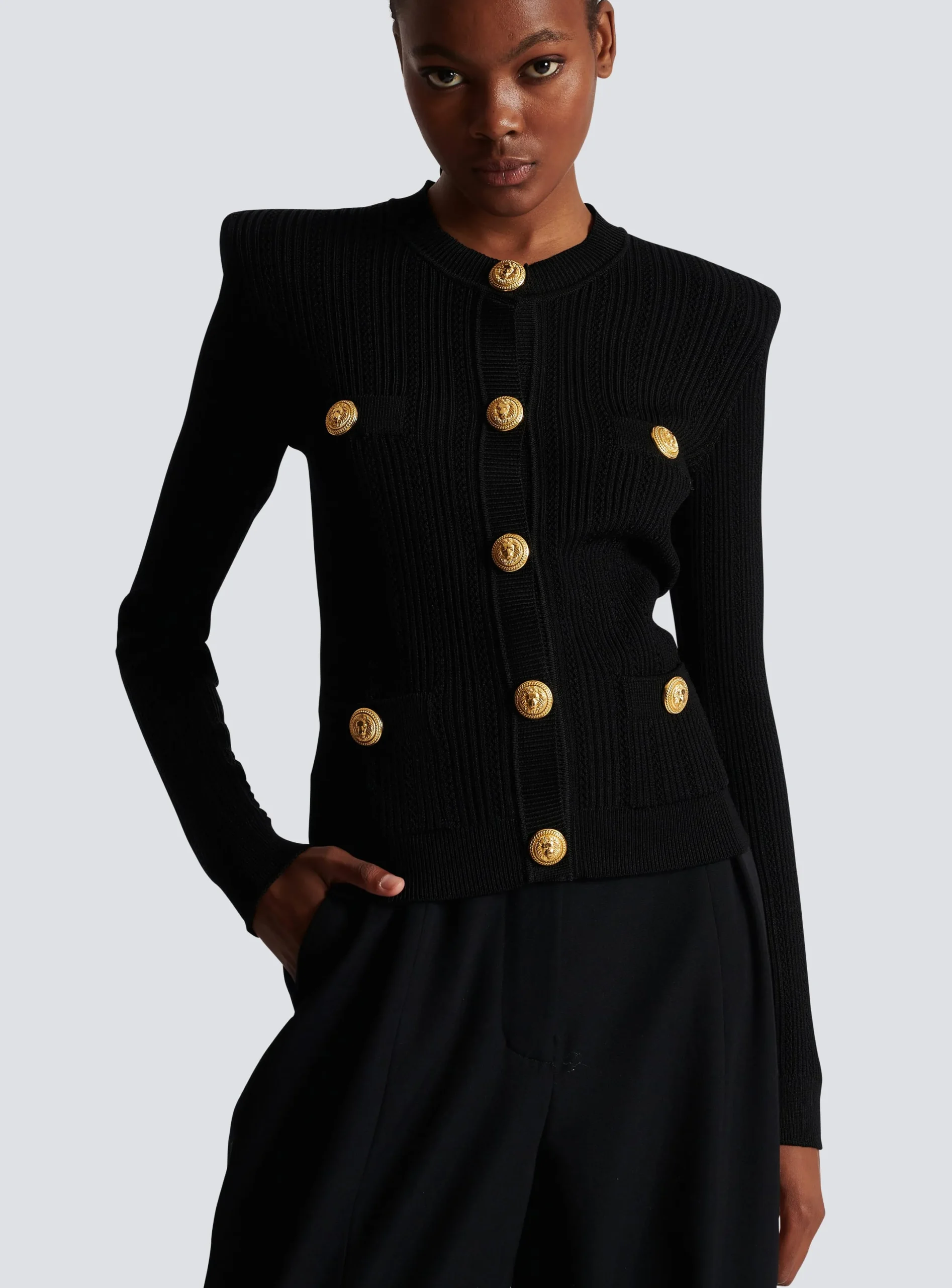 Store Cropped Eco-designed Knit Cardigan With Gold-tone Buttons Women Knitwear