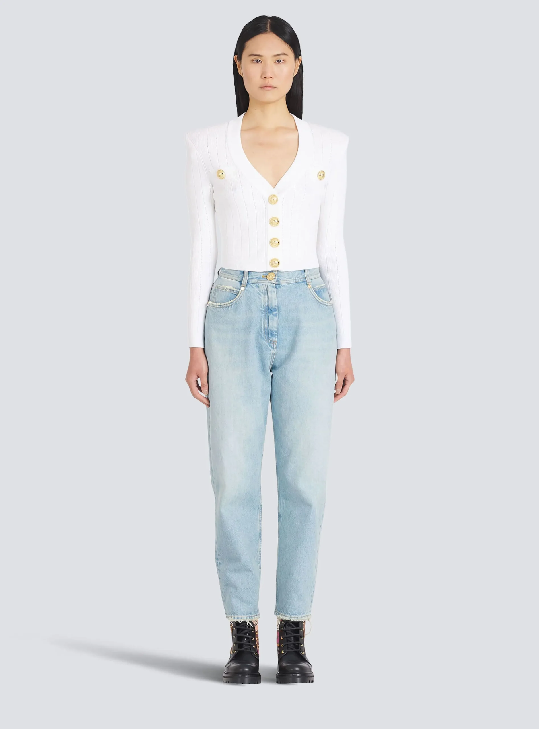Cheap Cropped Eco-designed Knit Cardigan With Gold-tone Buttons Women Knitwear