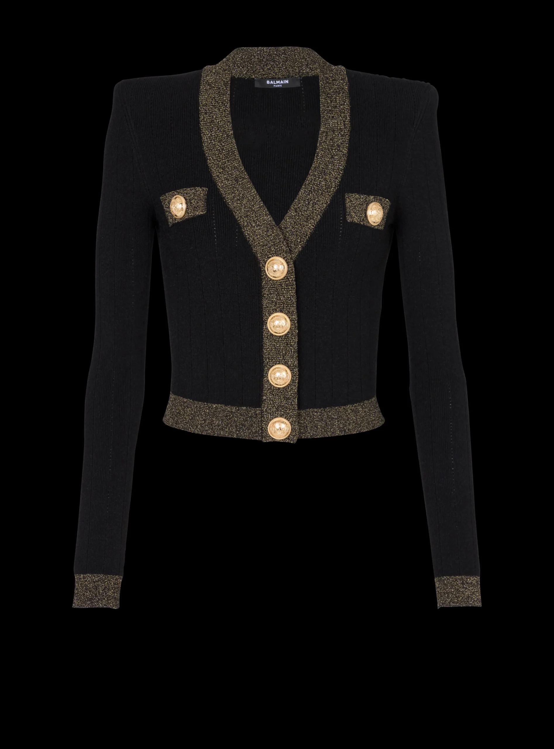 Cheap Cropped Knit Cardigan With Gold Trim Women Knitwear