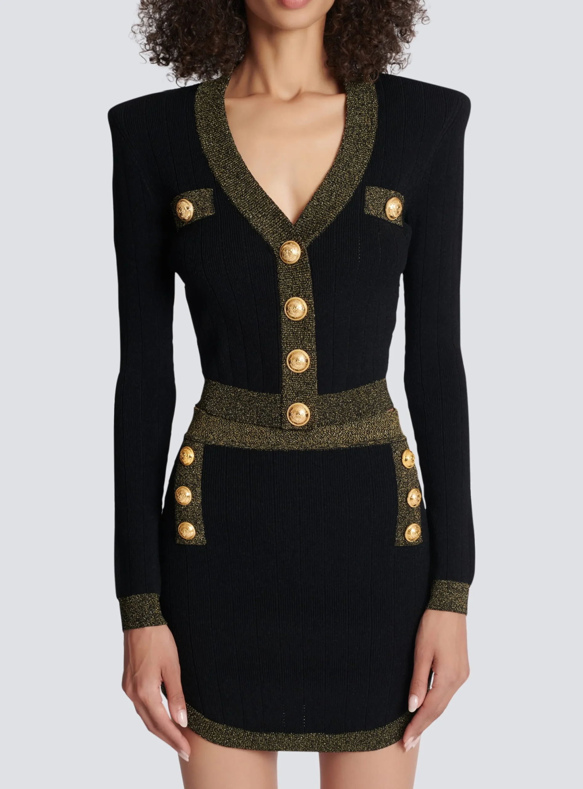 Cheap Cropped Knit Cardigan With Gold Trim Women Knitwear