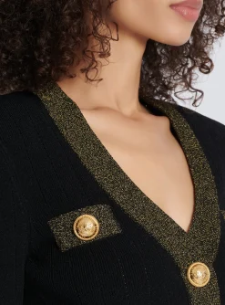 Cheap Cropped Knit Cardigan With Gold Trim Women Knitwear