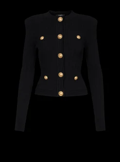 Sale Cropped Knit Cardigan With Gold-tone Buttons Women Knitwear