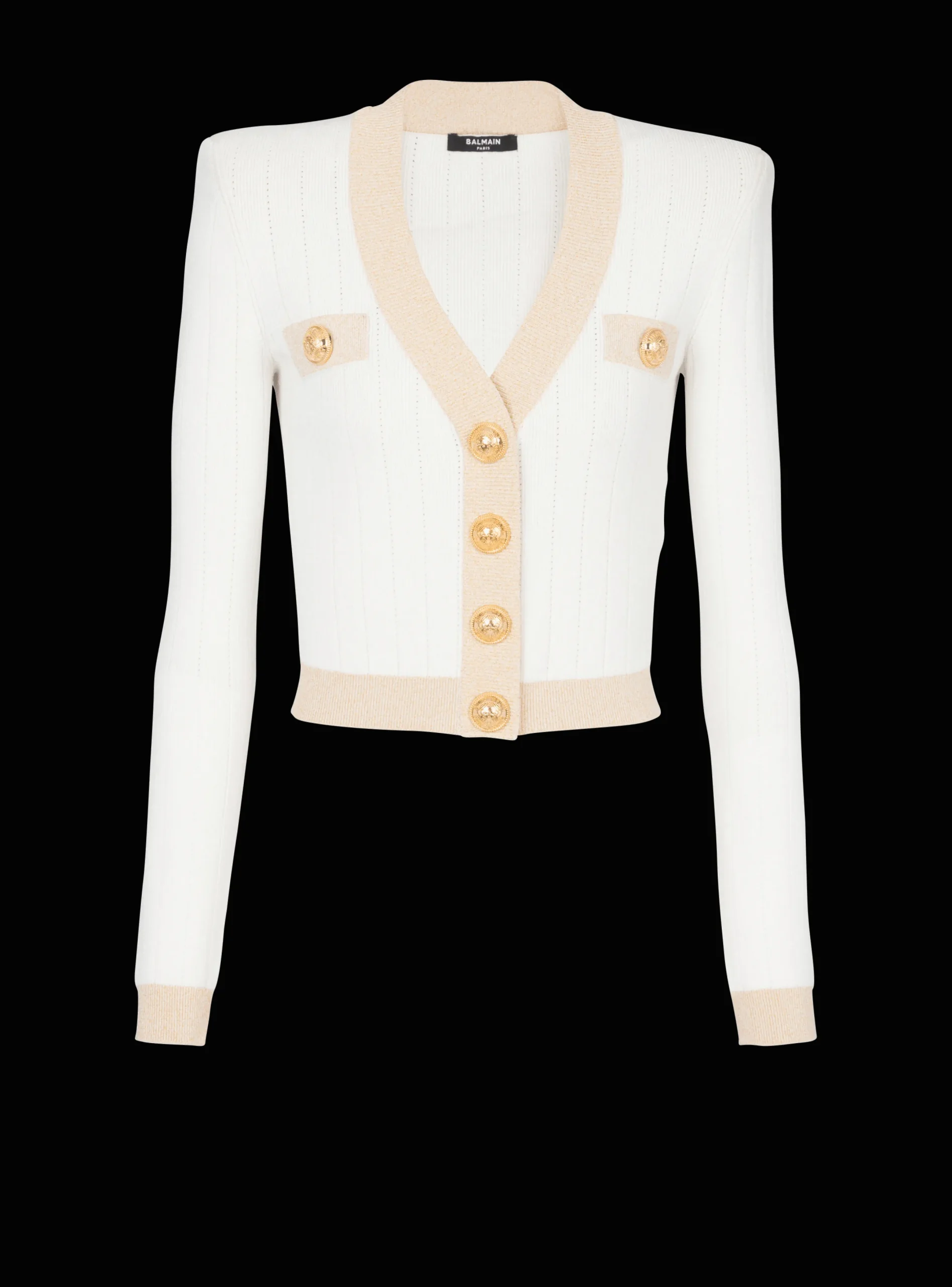 Cheap Cropped Knit Cardigan With Gold Trim Women Knitwear