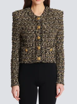 Flash Sale Cropped Lurex Tweed Jacket Women Jackets And Blazers