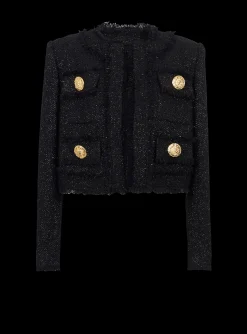 Sale Cropped Lurex Tweed Jacket Women Jackets And Blazers