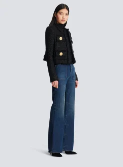 Sale Cropped Lurex Tweed Jacket Women Jackets And Blazers