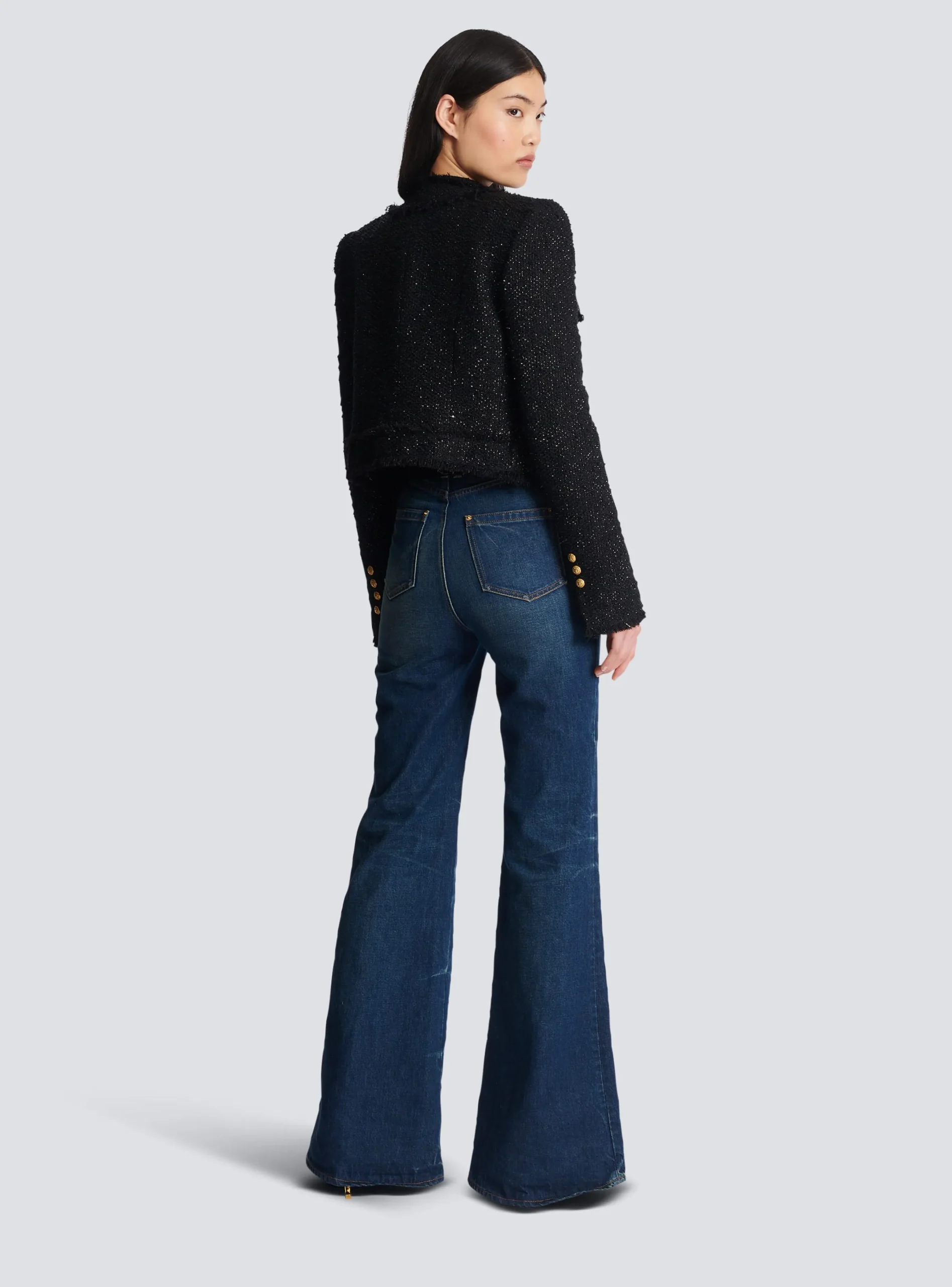 Sale Cropped Lurex Tweed Jacket Women Jackets And Blazers