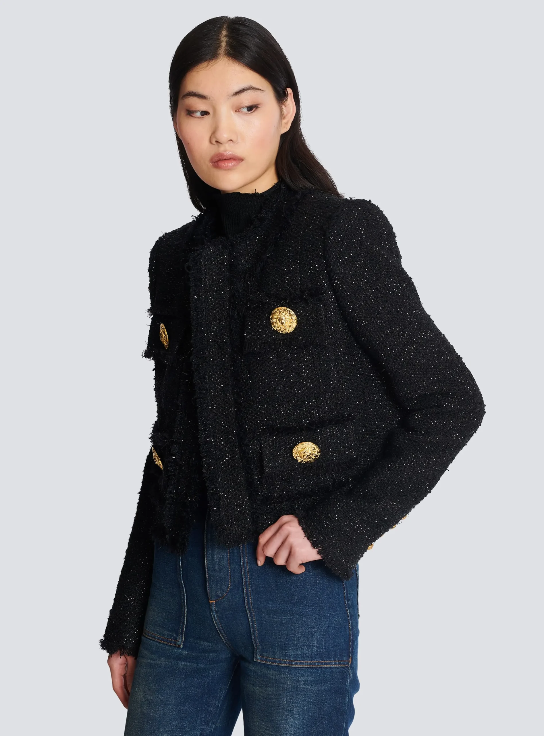 Sale Cropped Lurex Tweed Jacket Women Jackets And Blazers