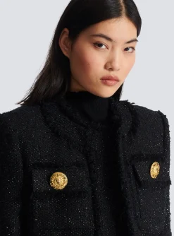 Sale Cropped Lurex Tweed Jacket Women Jackets And Blazers
