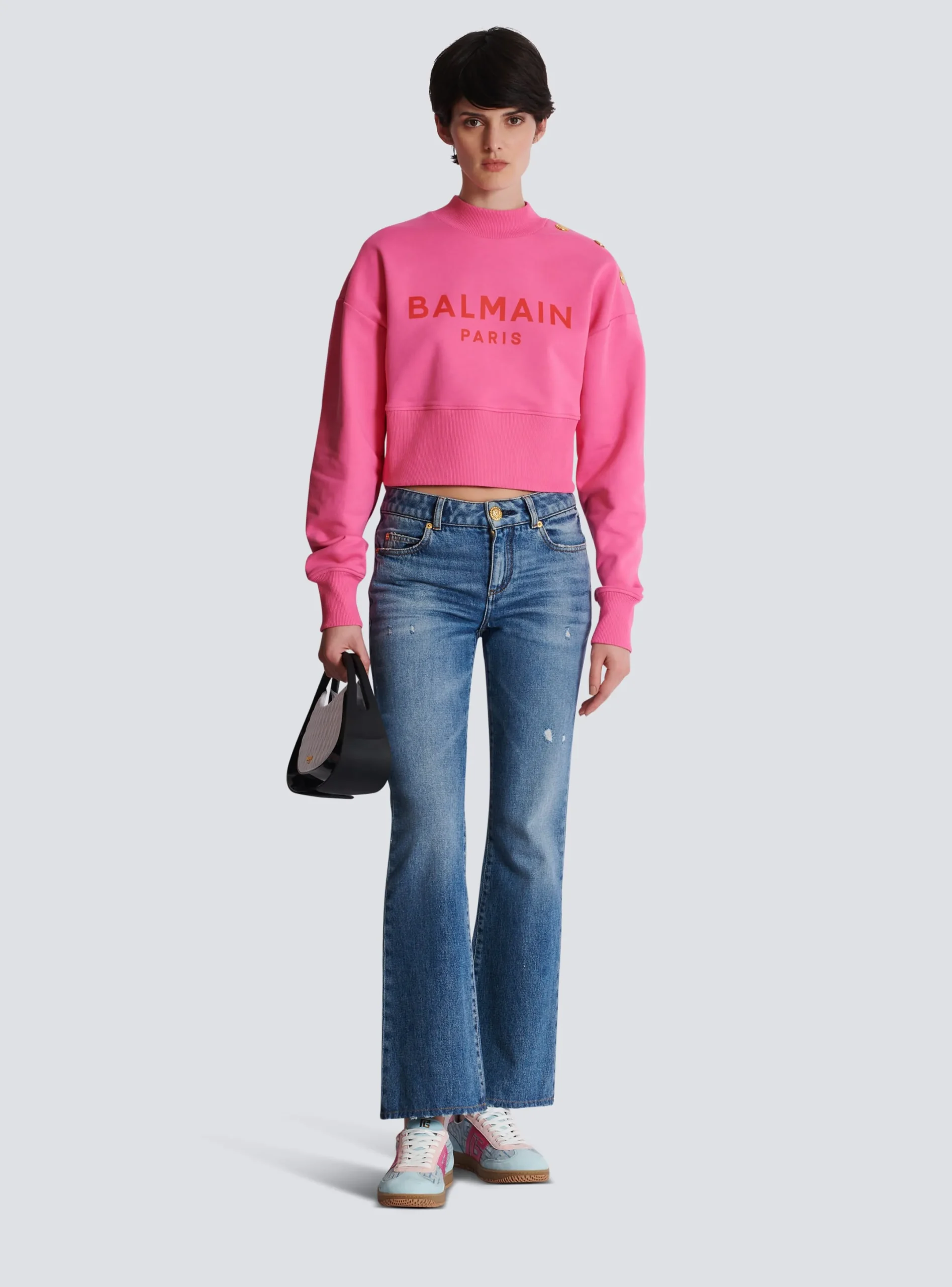 Shop Cropped Sweatshirt With Paris Print Women Sweatshirts