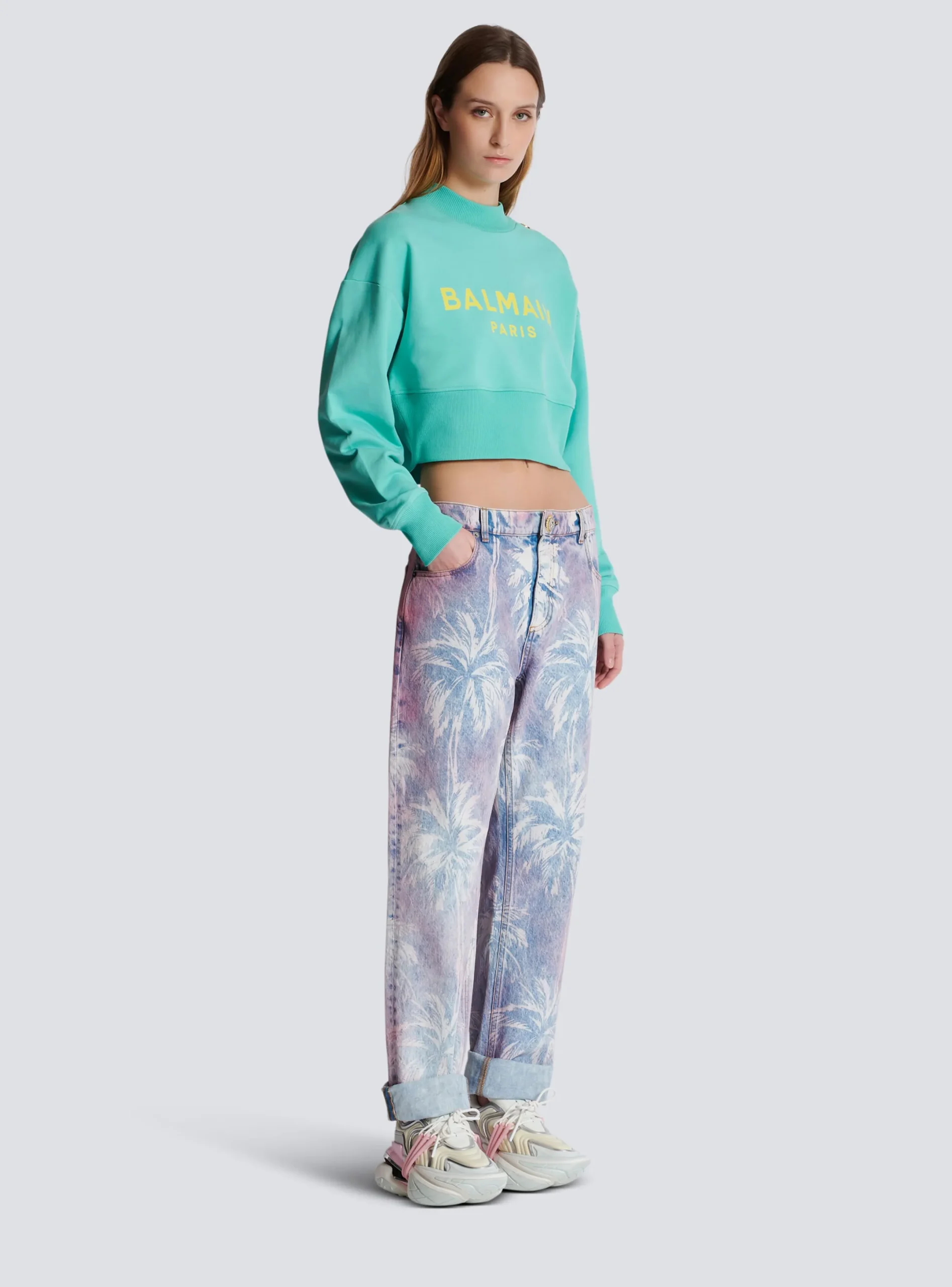 Hot Cropped Sweatshirt With Paris Print Women Sweatshirts