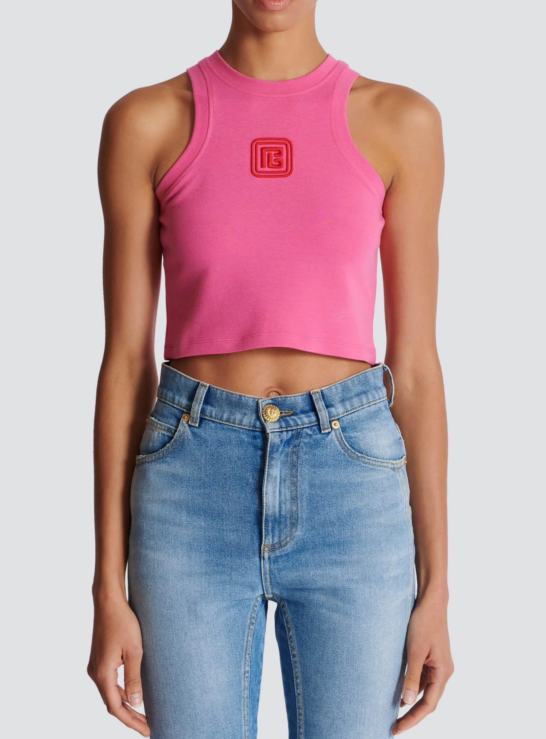 Discount Cropped Tank Top With Retro PB Embroidery Women T-Shirts