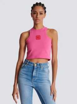 Discount Cropped Tank Top With Retro PB Embroidery Women T-Shirts