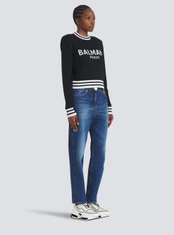 Shop Cropped Wool Sweatshirt With Logo Women Knitwear