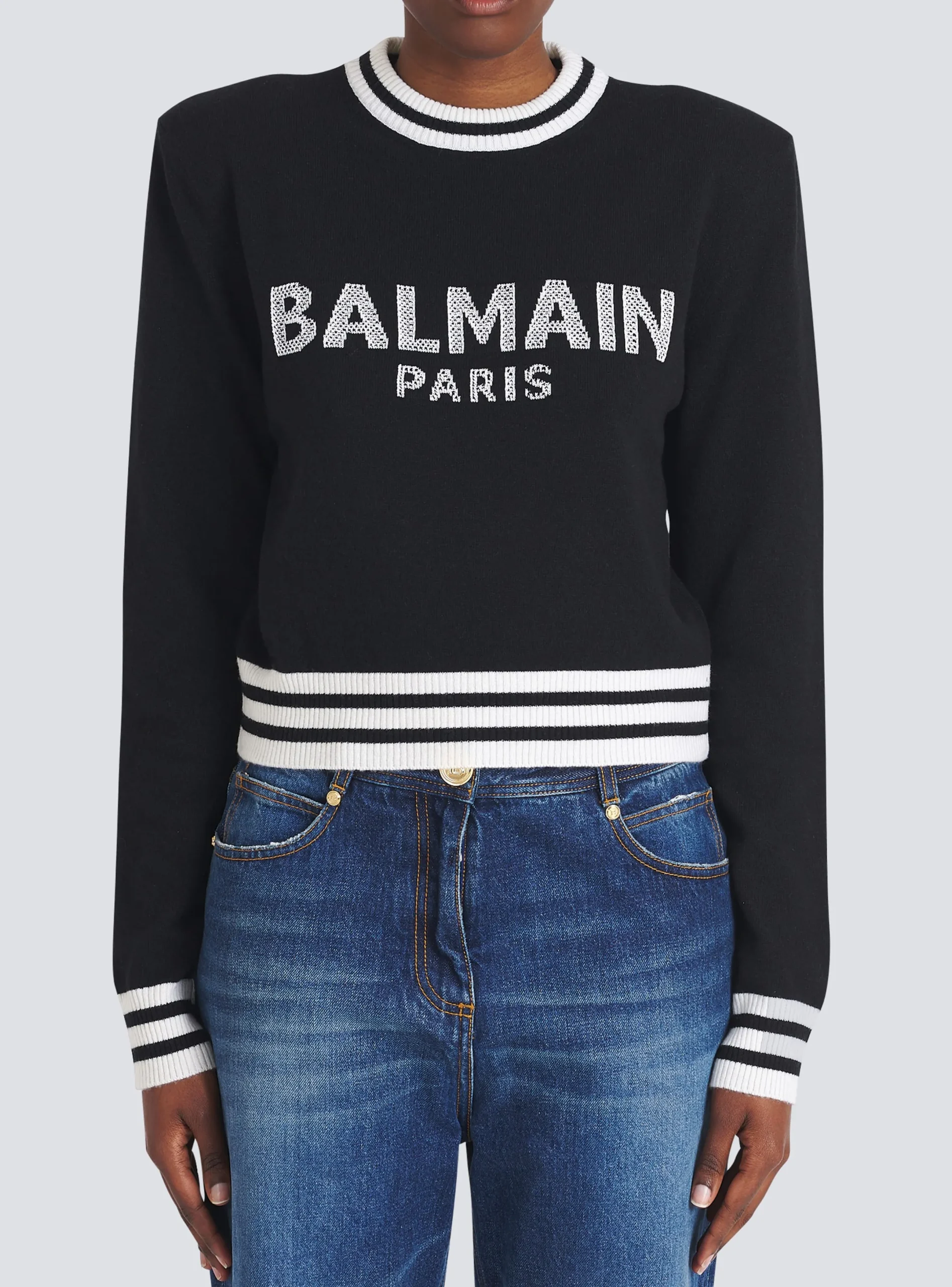 Shop Cropped Wool Sweatshirt With Logo Women Knitwear