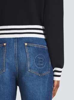 Shop Cropped Wool Sweatshirt With Logo Women Knitwear