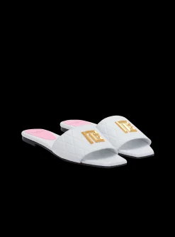 Store Dafne Calfskin Mules With Embossed Grid Women Flat Shoes