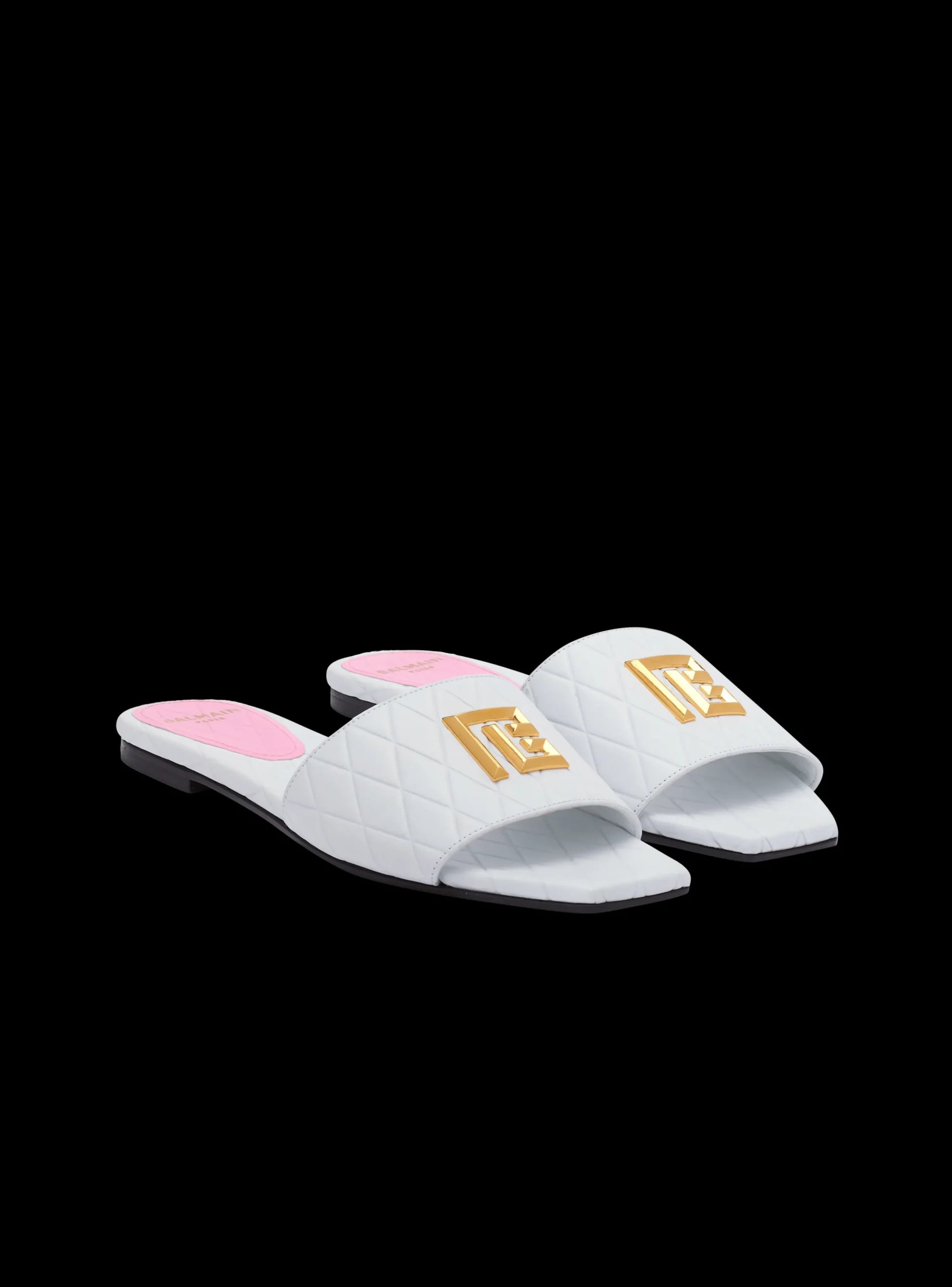 Store Dafne Calfskin Mules With Embossed Grid Women Flat Shoes