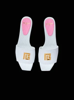 Store Dafne Calfskin Mules With Embossed Grid Women Flat Shoes