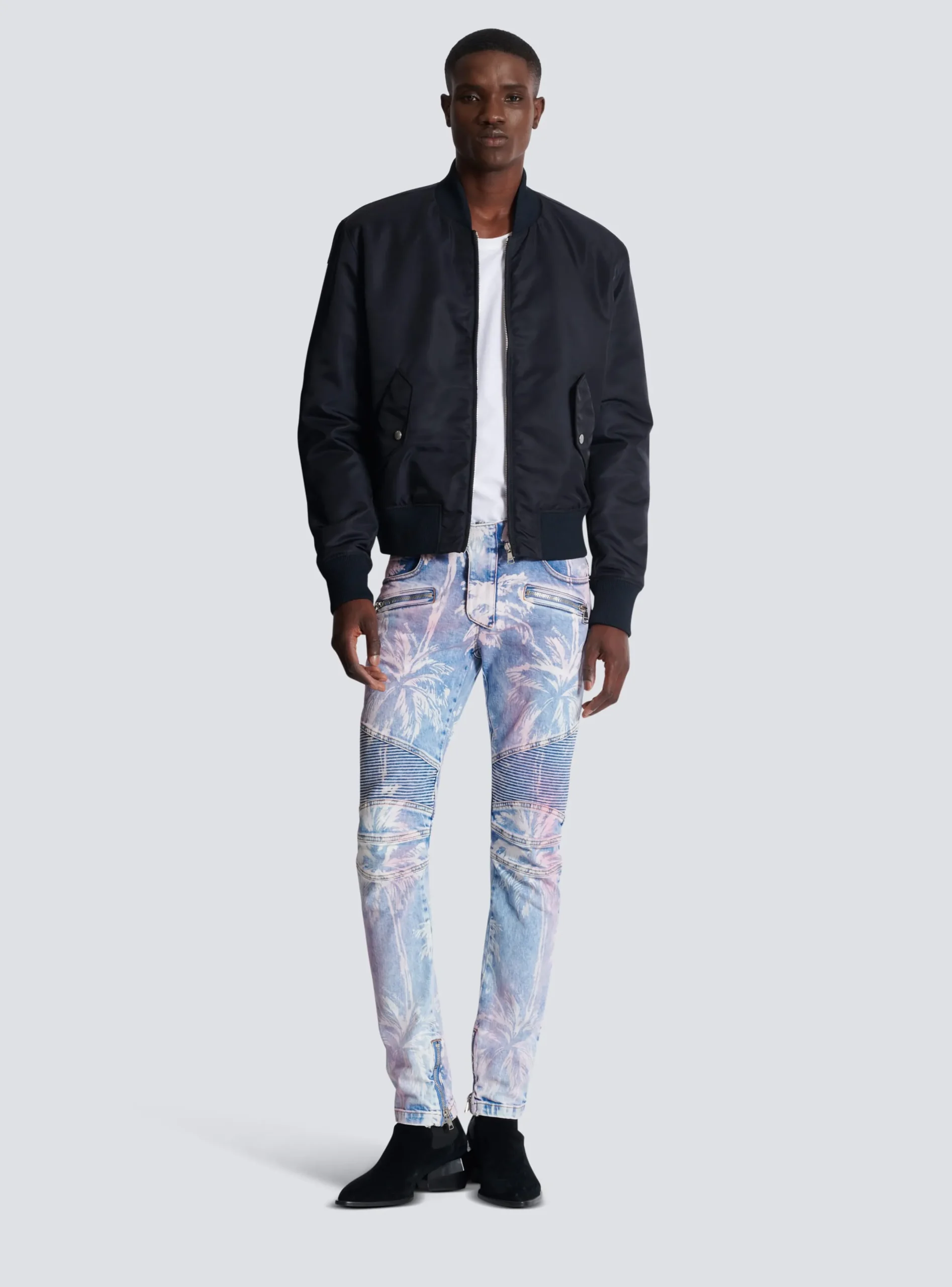 Flash Sale Denim Biker Jeans With A Palm Tree Print Denim