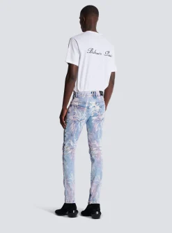Flash Sale Denim Biker Jeans With A Palm Tree Print Denim